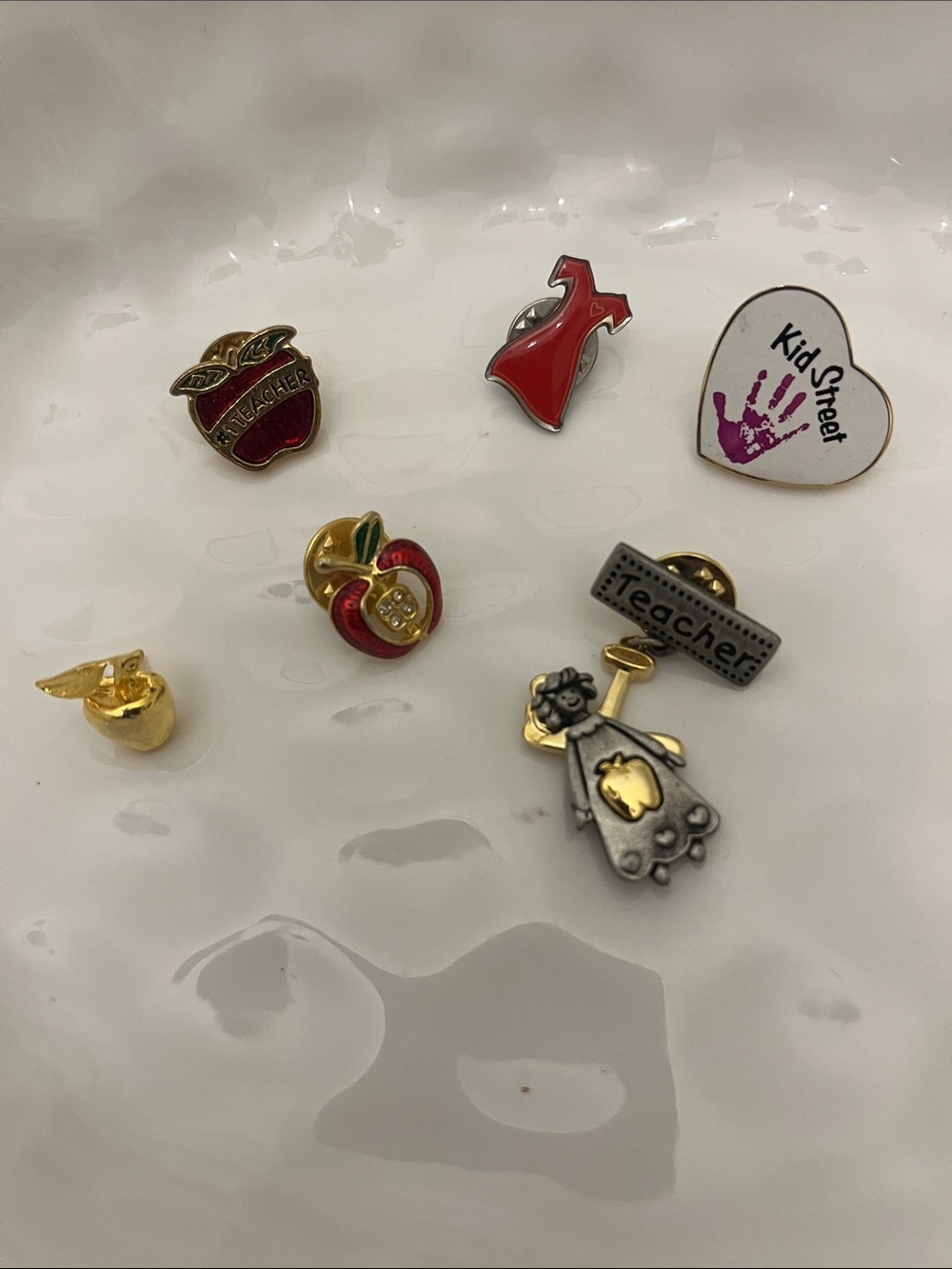 Teacher & Apple Enamel Pin Lot - Red, Gold, White